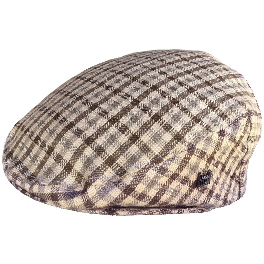 Headchange Made in USA Brown Plaid 100% Linen Ivy Scally Summer Hat Flat Cap